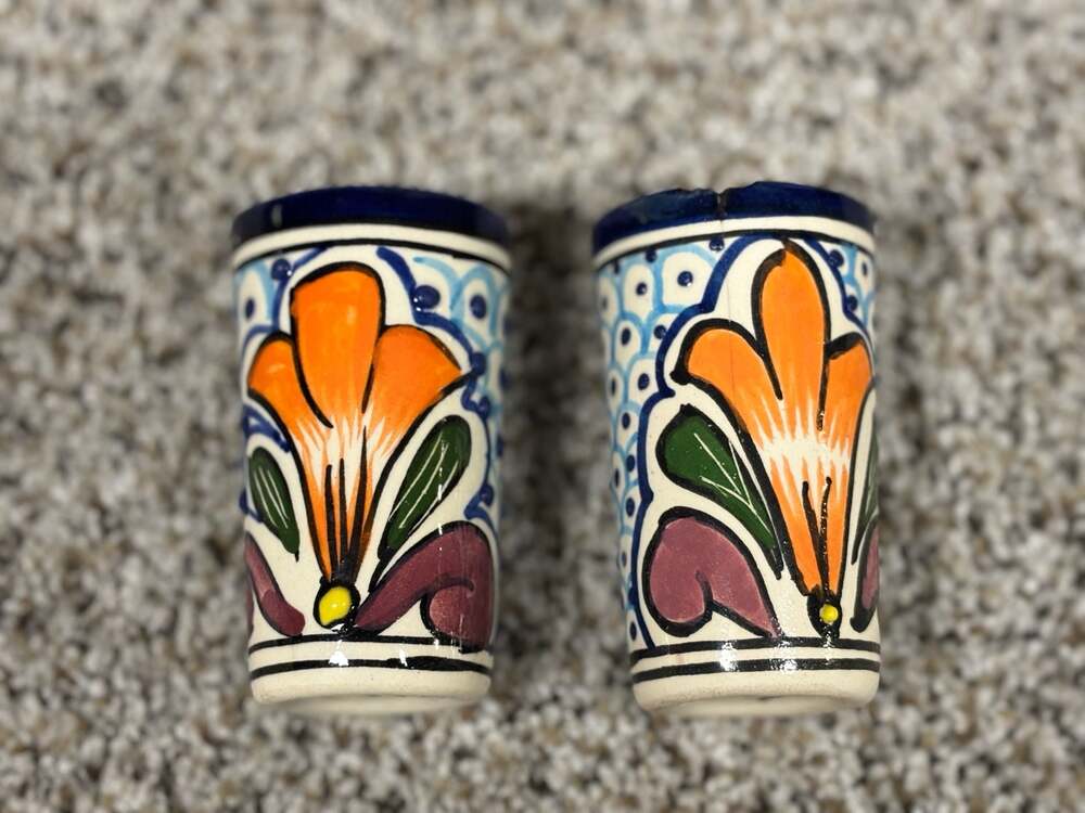 Alba Mex Hand Painted Talavera Pottery Tequilero Shot Glasses Set of 2